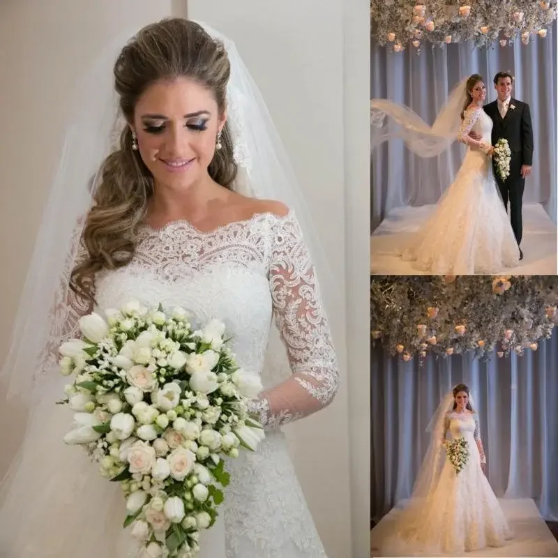 Customized Trumpet/Mermaid Off-the-Shoulder Tulle Long Sleeves Sweep/Brush Train Custom Made Wedding Dresses
Customized Trumpet/Mermaid Off-the-Shoulder Tulle Long Sleeves Sweep/Brush Train Custom Made Wedding Dresses
