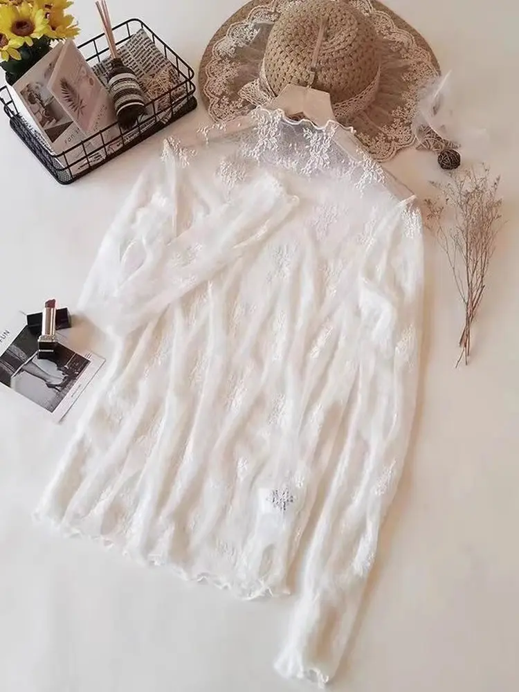Translucent Lace Long Sleeve Base Shirt Half High Collar Embroidered Mesh Women Spring Autumn Super Fairy Inner Wear Top
Translucent Lace Long Sleeve Base Shirt Half High Collar Embroidered Mesh Women Spring Autumn Super Fairy Inner Wear Top