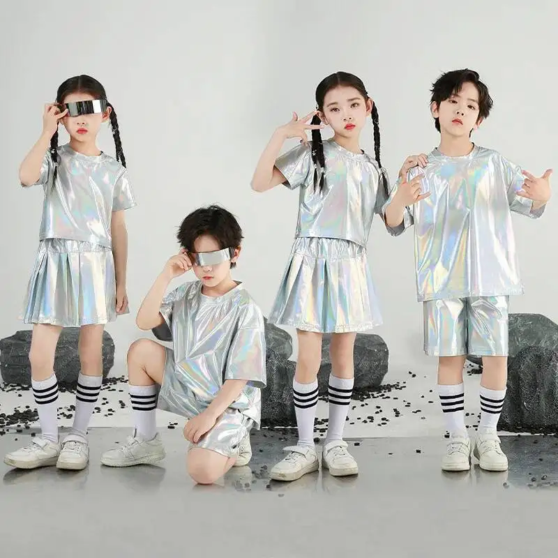 Kids Dance Party Sets Girls Boys Performance Costume Short Sleeve Round Neck Metallic Shiny T-shirt with Shorts Skirt Stage Show
Kids Dance Party Sets Girls Boys Performance Costume Short Sleeve Round Neck Metallic Shiny T-shirt with Shorts Skirt Stage Show