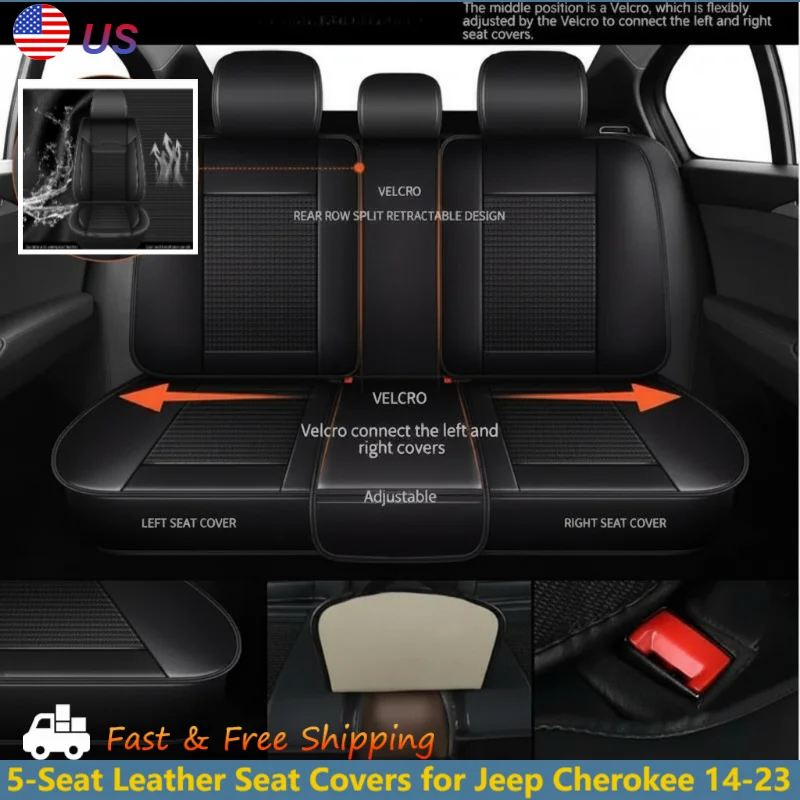 5-местные черные чехлы на сиденья для Jeep Cherokee 2014-2023, полностью кожаный комплект, дышащий водонепроницаемый чехол на автомобильное сиденье, совместимый с подушкой безопасности
5-местные черные чехлы на сиденья для Jeep Cherokee 2014-2023, полностью кожаный комплект, дышащий водонепроницаемый чехол на автомобильное сиденье, совместимый с подушкой безопасности