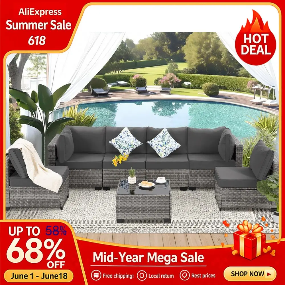 7 Piece Outdoor Wicker Patio Furniture Set, Rattan Sectional Sofa Couch, Patio Conversation Set Cushion amp Coffee Table, Custom
7 Piece Outdoor Wicker Patio Furniture Set, Rattan Sectional Sofa Couch, Patio Conversation Set Cushion amp Coffee Table, Custom