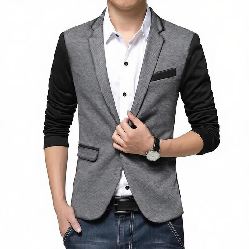Patchwork Color Notched Lapel Men Single Button Casual Blazer Gray Suit Jacket Color Blocking
Patchwork Color Notched Lapel Men Single Button Casual Blazer Gray Suit Jacket Color Blocking