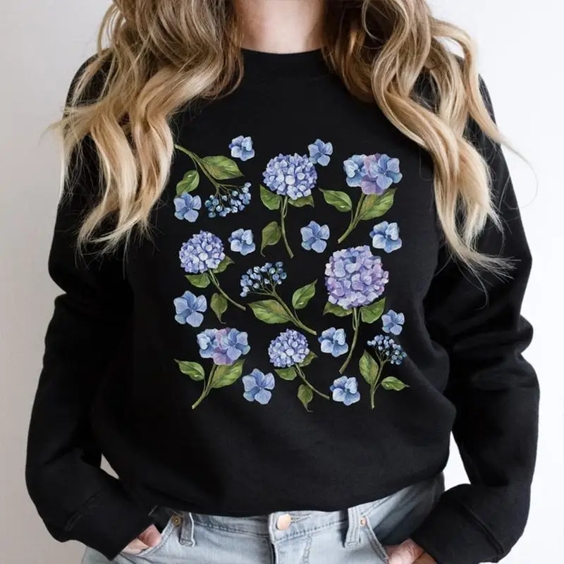 Women's Hydrangea Flower Sweatshirt Fall Blue Floral Print Pullover Elegant Cottagecore Loose Long Sleeve Top 
Women's Hydrangea Flower Sweatshirt Fall Blue Floral Print Pullover Elegant Cottagecore Loose Long Sleeve Top