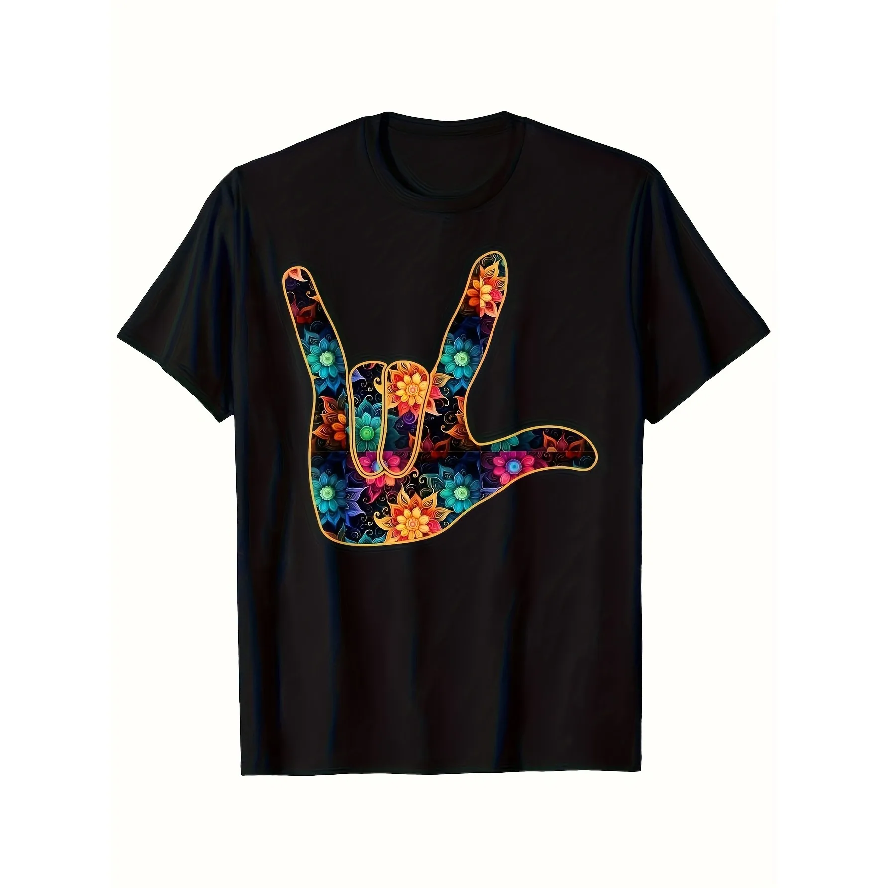 I Love You Hand Sign Floral Graphic Tee Breathable Cotton Short Sleeve Casual Unisex T-Shirt
I Love You Hand Sign Floral Graphic Tee Breathable Cotton Short Sleeve Casual Unisex T-Shirt