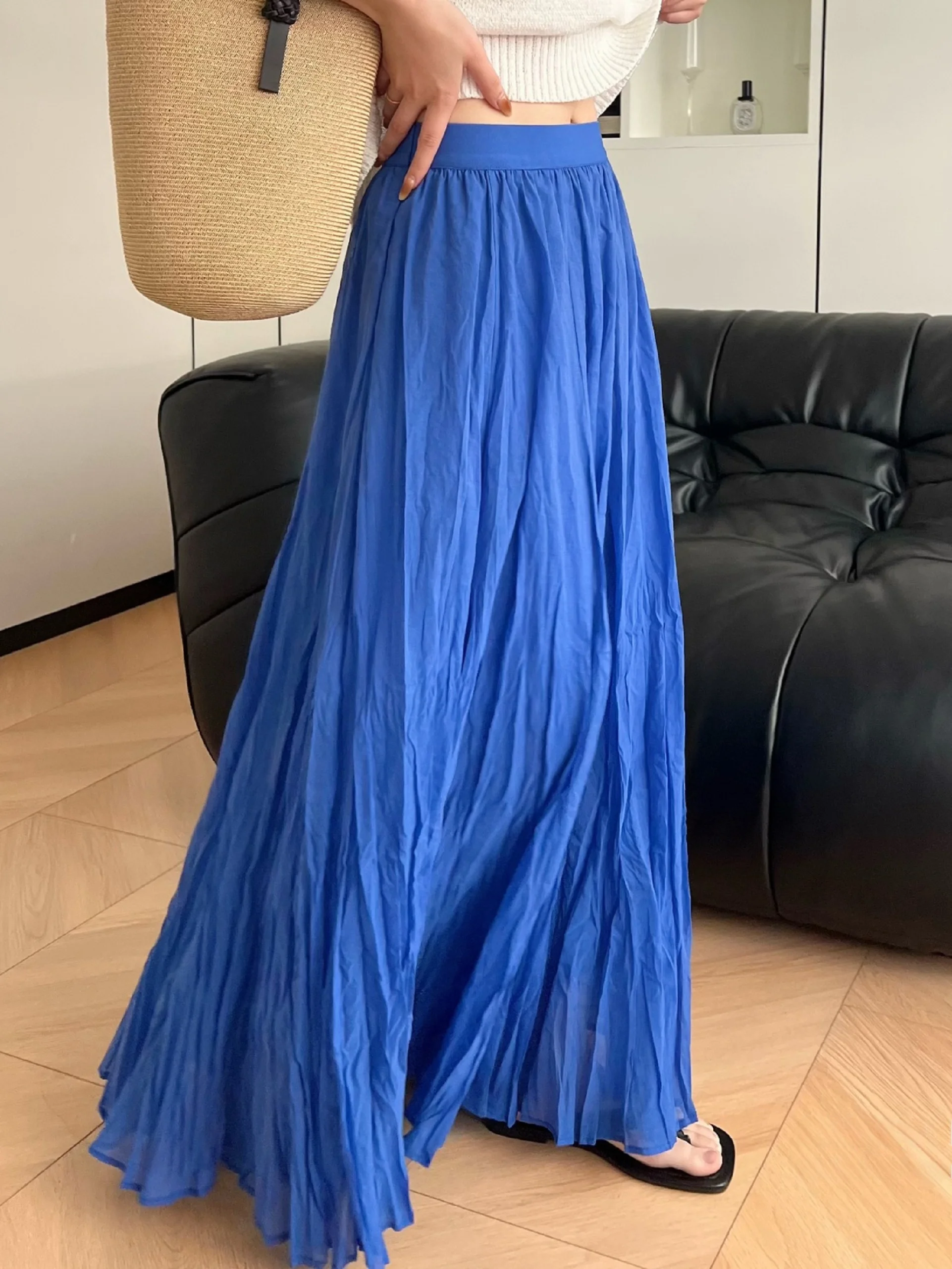 Women's High Waist Pleated Long Skirt Spring Summer Loose Fit Elastic Waist A-Line Gown Casual Breathable Cotton Lined Skirt
Women's High Waist Pleated Long Skirt Spring Summer Loose Fit Elastic Waist A-Line Gown Casual Breathable Cotton Lined Skirt