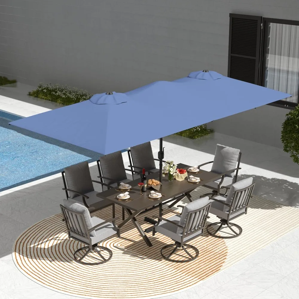 9 PCS Outdoor Dining Table Set for 7 with 15ft Large Patio Umbrella(Navy),Fence Pattern Back Chairs, Swivel Chairs
9 PCS Outdoor Dining Table Set for 7 with 15ft Large Patio Umbrella(Navy),Fence Pattern Back Chairs, Swivel Chairs