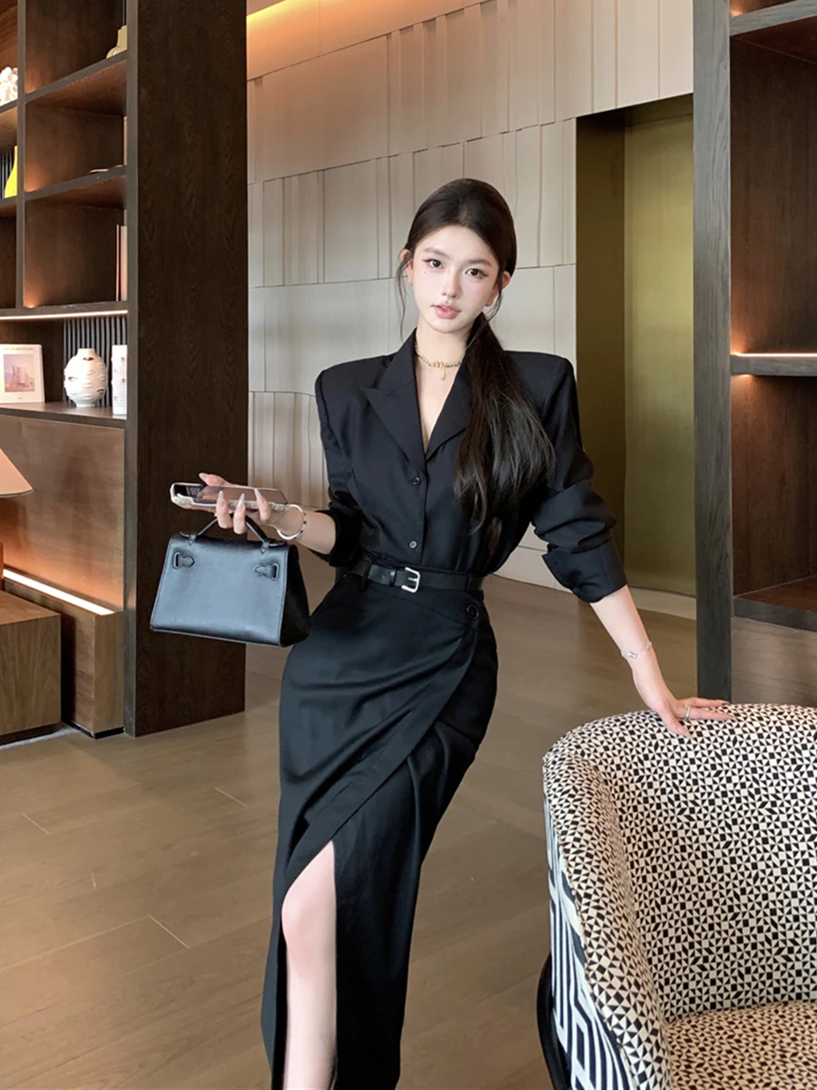 2024 Autumn New Women Two Piece Skirt Sets Sexy Mature Long Sleeve Black Shirt Style Coat + High Waist One-piece Long Skirt
2024 Autumn New Women Two Piece Skirt Sets Sexy Mature Long Sleeve Black Shirt Style Coat + High Waist One-piece Long Skirt