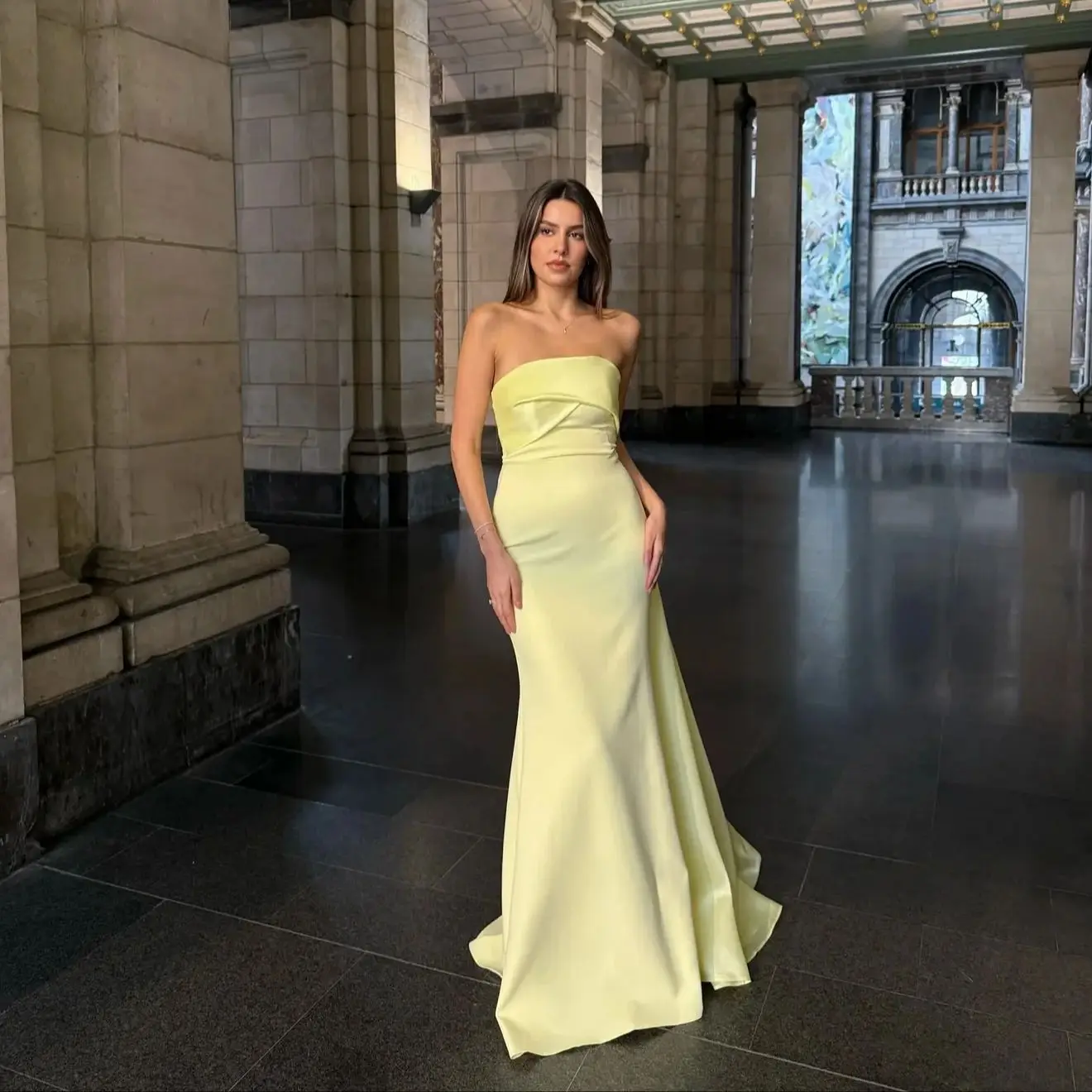 Simple Yellow Mermaid Evening Dresses Strapless Prom Party Gowns Customized Pleat Sleeveless Floor Length Birdal Wedding Dresses
Simple Yellow Mermaid Evening Dresses Strapless Prom Party Gowns Customized Pleat Sleeveless Floor Length Birdal Wedding Dresses