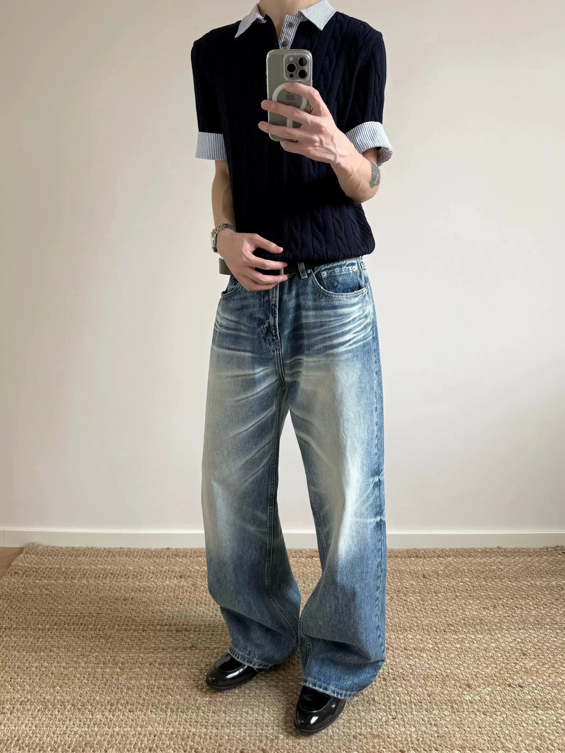 Washed Blue Jeans Straight Leg Men's Old Fashioned Battle Bull King Ice Cream Snowflake Pattern A-Line Jeans Summer Wear
Washed Blue Jeans Straight Leg Men's Old Fashioned Battle Bull King Ice Cream Snowflake Pattern A-Line Jeans Summer Wear