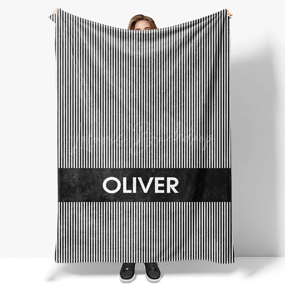 Simple Black White Stripe Personalized Name Blanket for Adults Men, Modern Minimalist Soft Fleece Throw Birthday Christmas Gifts
Simple Black White Stripe Personalized Name Blanket for Adults Men, Modern Minimalist Soft Fleece Throw Birthday Christmas Gifts