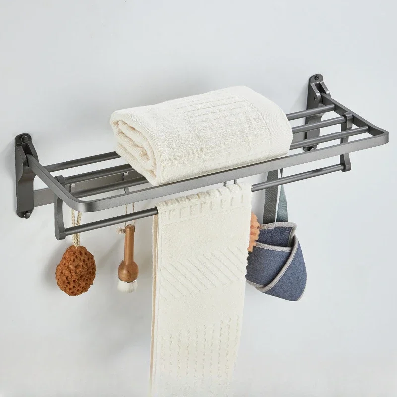 Gray Towel Holder With Hooks 50-60cm Aluminum Shower Bar Hanger Adjustable Fold Wall-Mounted Clothes Rack Bathroom Accessories
Gray Towel Holder With Hooks 50-60cm Aluminum Shower Bar Hanger Adjustable Fold Wall-Mounted Clothes Rack Bathroom Accessories