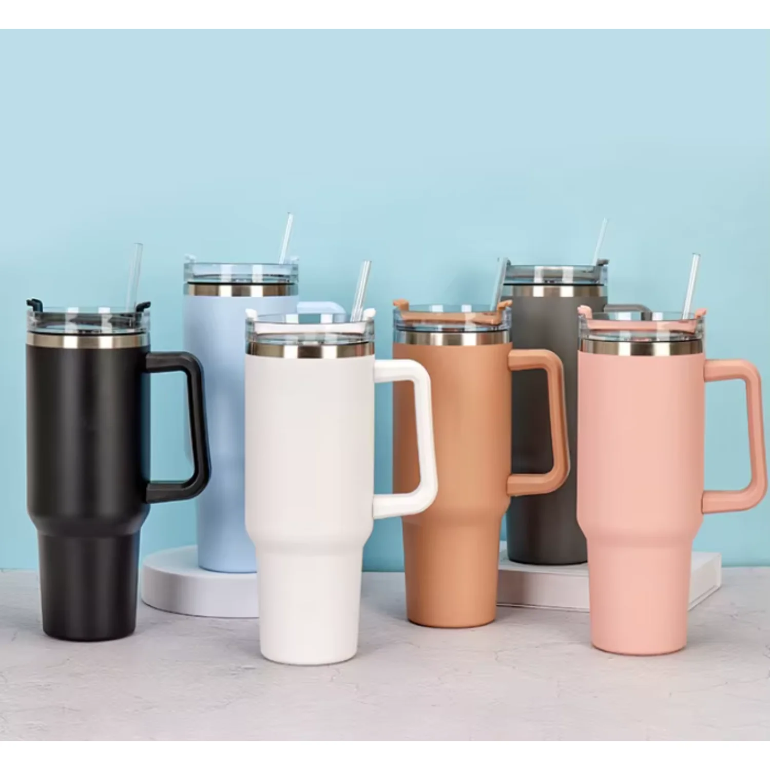40oz Travel Mug Stainless Tumbler with Handle and Straw Sublimation Plastic for Water and Coffee
40oz Travel Mug Stainless Tumbler with Handle and Straw Sublimation Plastic for Water and Coffee