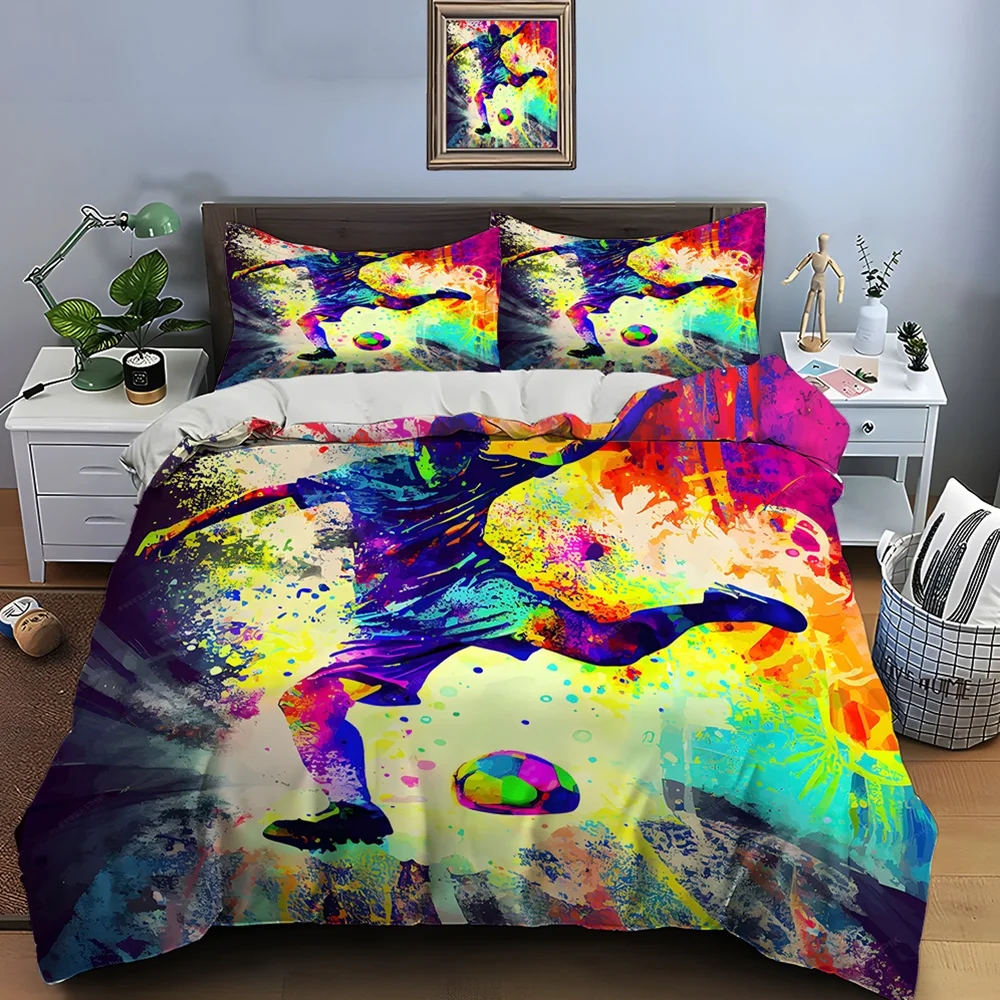 Colorful splatter watercolor art of kicking a ball Print Bedding Set 1 Duvet Cover 2 Pillowcases for Adult Children Luxury Gift
Colorful splatter watercolor art of kicking a ball Print Bedding Set 1 Duvet Cover 2 Pillowcases for Adult Children Luxury Gift