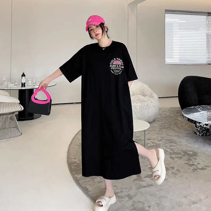 Summer Women's Short Sleeved Dress Casual Loose Retro Versatile Round Neck Mid Length Dress Lazy Plus Size Printing Long Dress
Summer Women's Short Sleeved Dress Casual Loose Retro Versatile Round Neck Mid Length Dress Lazy Plus Size Printing Long Dress