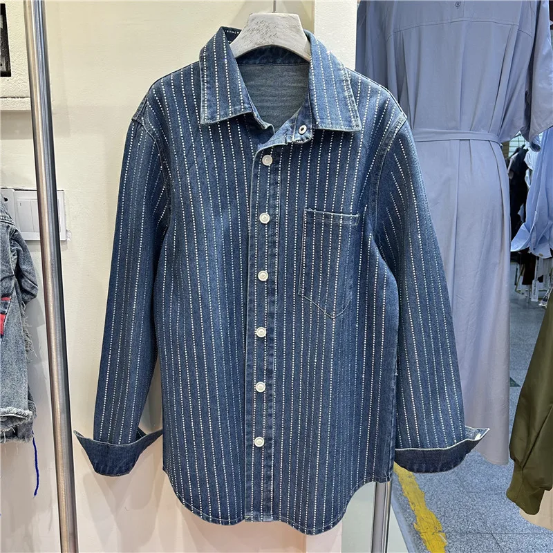 SuperAen European and American Style Striped Diamond Lapel Collar Long-sleeved Denim Coat Spring New Loose Cardigan Shirt
SuperAen European and American Style Striped Diamond Lapel Collar Long-sleeved Denim Coat Spring New Loose Cardigan Shirt