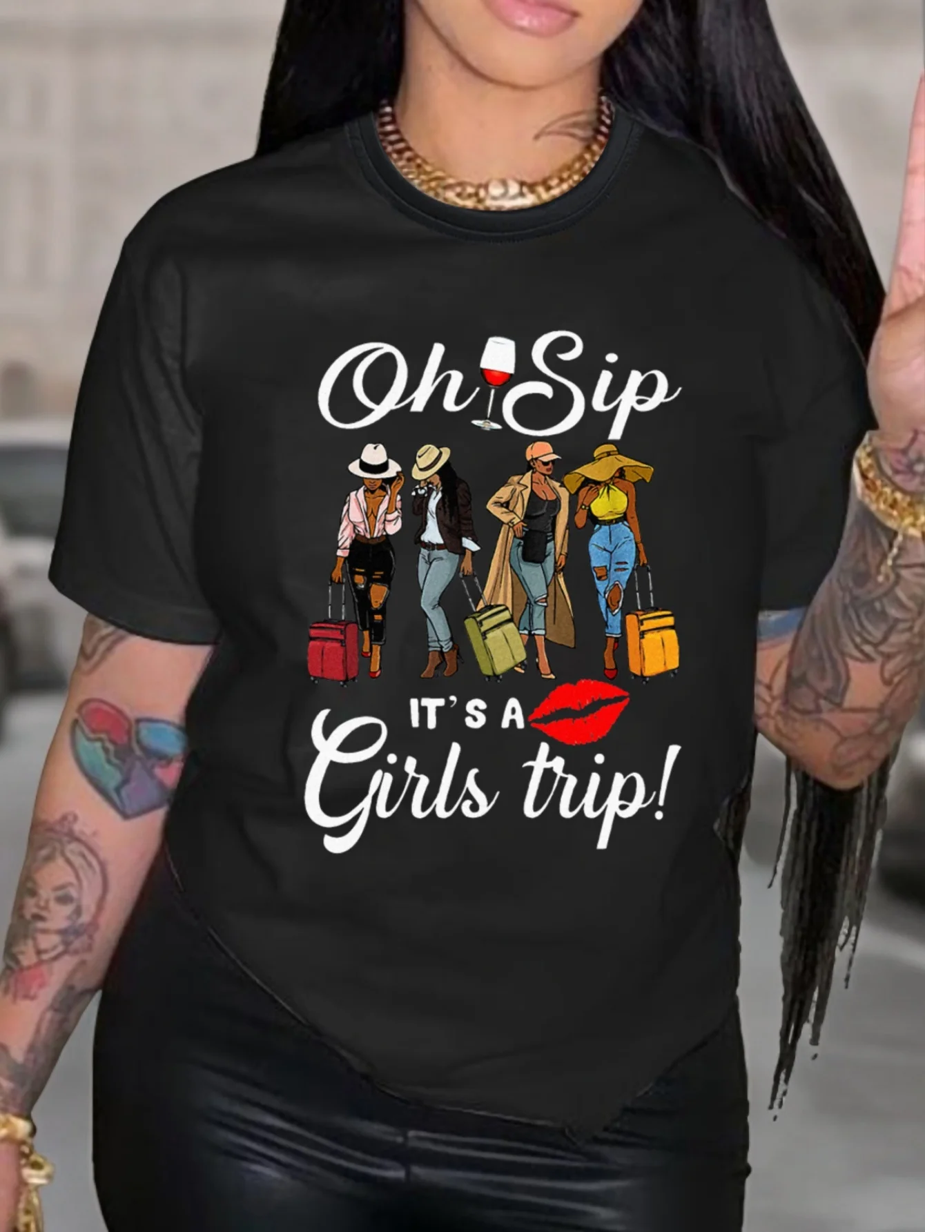 Oh Sip! It's A s Trip Women's T-Shirt - Black Casual Short Sleeve Round Neck Tee with Cartoon Travel Graphi
Oh Sip! It's A s Trip Women's T-Shirt - Black Casual Short Sleeve Round Neck Tee with Cartoon Travel Graphi
