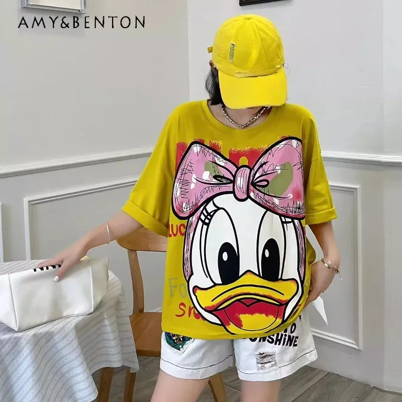 Trendy Brand Heavy Craft Cartoon Cotton Crew Neck Short-sleeves T-shirt Y2k Loose Oversized Top Women's New Spring Summer Tshirt
Trendy Brand Heavy Craft Cartoon Cotton Crew Neck Short-sleeves T-shirt Y2k Loose Oversized Top Women's New Spring Summer Tshirt