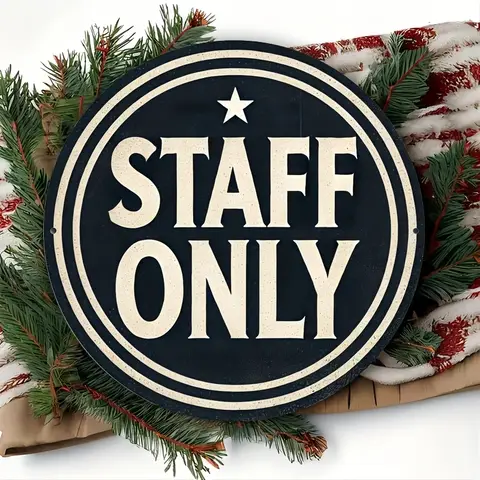 Room Decor 1pc Vintage-Style Aluminum "STAFF ONLY" Sign, Rustic Circular Decorative Plaque for Employee Use, Versatile Home &