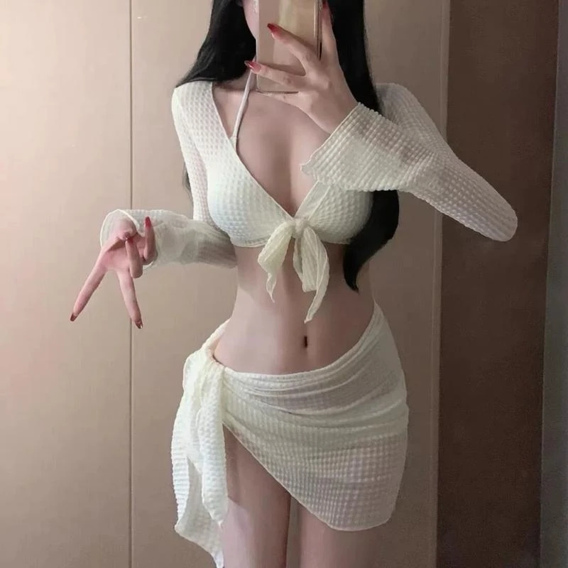 Women Swimming Costume Set 4 Pcs Swimwear with Crop Top and Beach Skirt Solid Color Swimsuits Backless Bathing Suit
Women Swimming Costume Set 4 Pcs Swimwear with Crop Top and Beach Skirt Solid Color Swimsuits Backless Bathing Suit
