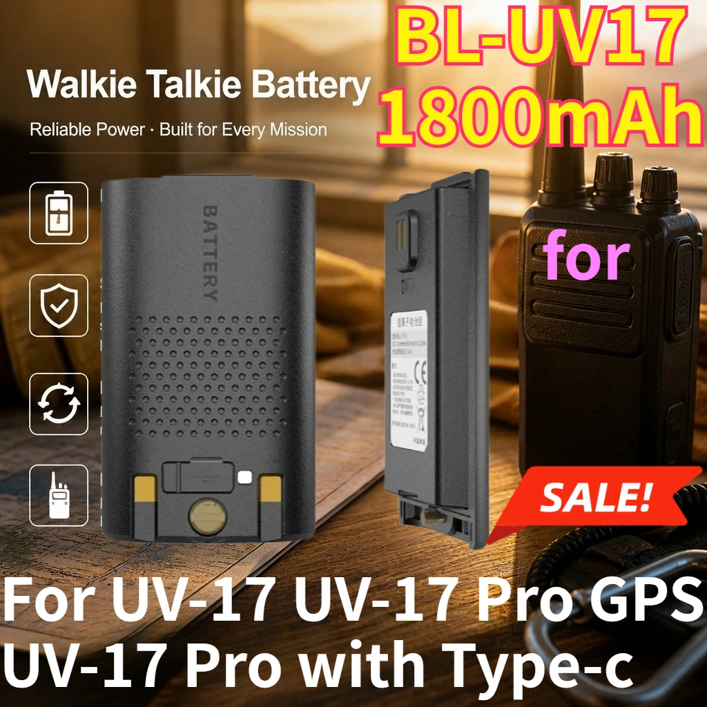 New BL-UV17 1800mAh 7.4V Walkie Talkie Battery for UV-17 Series UV-17 Pro GPS UV-17 Pro Rechargeable Lithium Battery with Type-c
New BL-UV17 1800mAh 7.4V Walkie Talkie Battery for UV-17 Series UV-17 Pro GPS UV-17 Pro Rechargeable Lithium Battery with Type-c