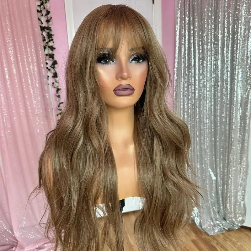 Honey Chocolate Brown Colored Good Quality Synthetic HD Lace Front Wigs With Bangs Heat Resistant Wigs Easy to Wear For Women
Honey Chocolate Brown Colored Good Quality Synthetic HD Lace Front Wigs With Bangs Heat Resistant Wigs Easy to Wear For Women