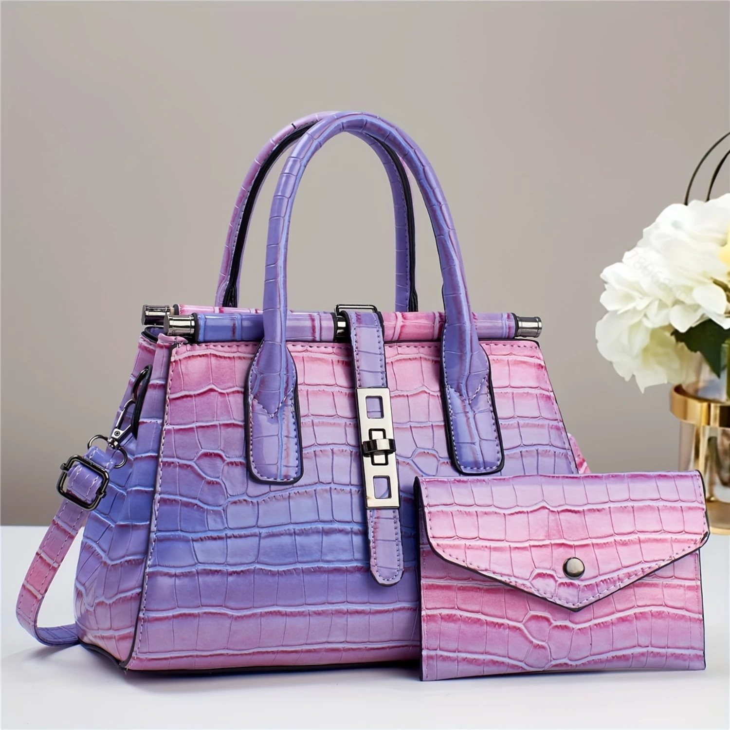 Crocodile Print Satchel Bag Set - Womens Top Handle Tote & Clutch Purse, Durable Shoulder Bag, Chic Accessories
Crocodile Print Satchel Bag Set - Womens Top Handle Tote & Clutch Purse, Durable Shoulder Bag, Chic Accessories