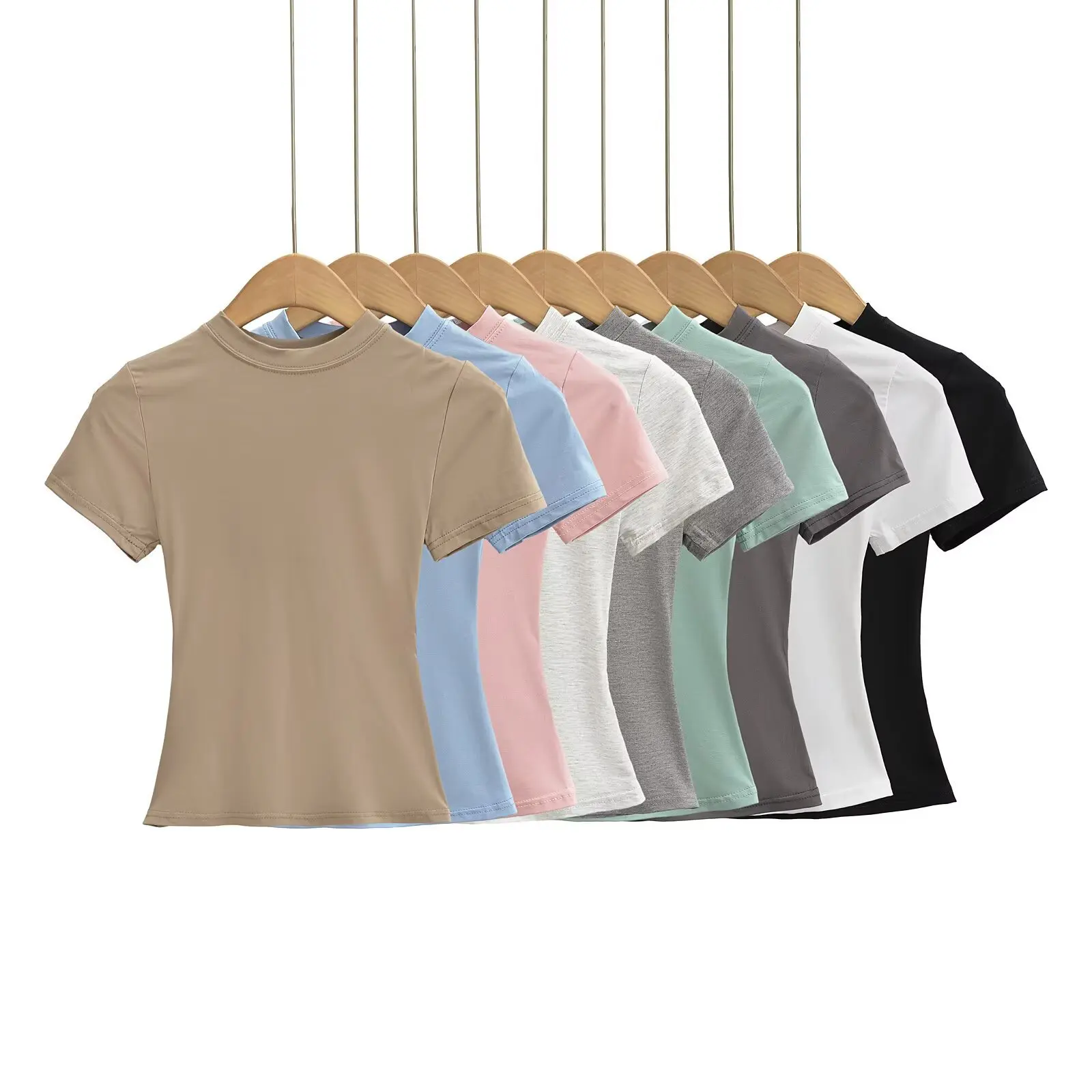 Spring new slim fit round neck basic short sleeve waist-cinching figure-hugging casual T-shirt
Spring new slim fit round neck basic short sleeve waist-cinching figure-hugging casual T-shirt
