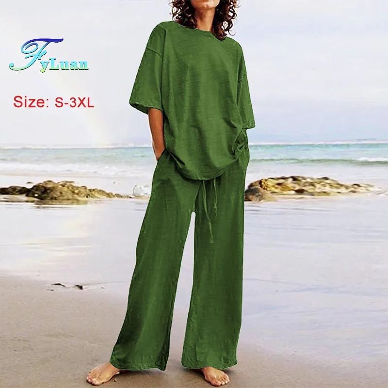 Модная женская одежда 2025 года, комплекты из двух предметов, повседневные свободные комплекты из хлопка и льна, топы с короткими рукавами и широкие брюки, комплекты
Модная женская одежда 2025 года, комплекты из двух предметов, повседневные свободные комплекты из хлопка и льна, топы с короткими рукавами и широкие брюки, комплекты