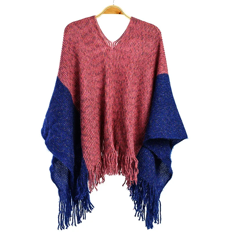 Autumn Winter New Contrast Tassel Cloak Loose Pullover Women's Knitted Shawl Ponchos Lady Capes Pink
Autumn Winter New Contrast Tassel Cloak Loose Pullover Women's Knitted Shawl Ponchos Lady Capes Pink