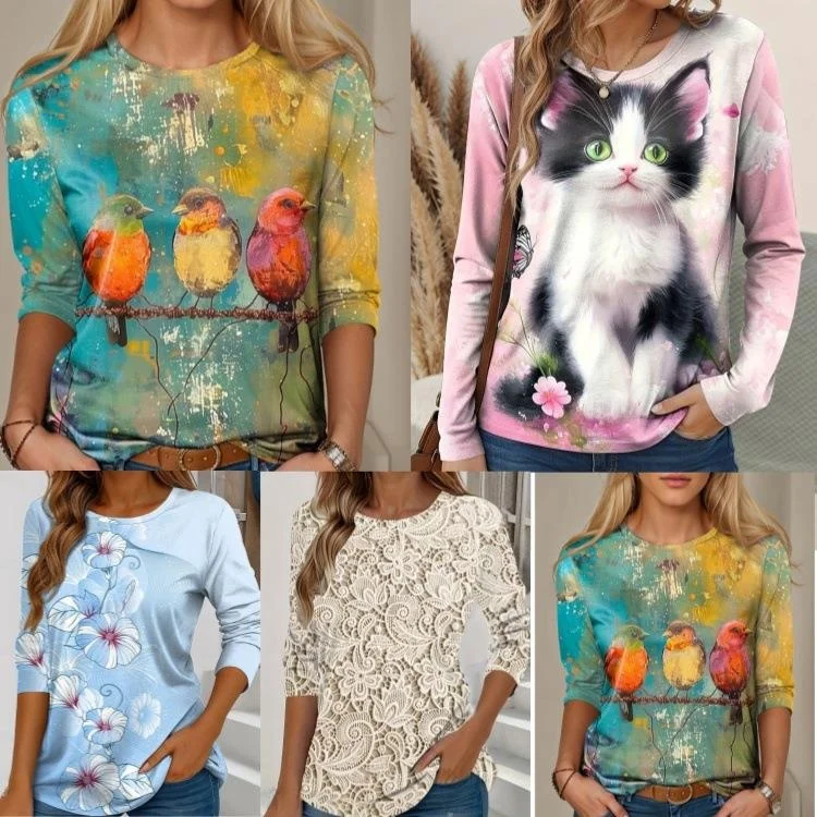 Floral Animal Print Long Shirt Women's Casual Style T-shirt Floral Print Casual Fit Long Sleeve Women's Top
Floral Animal Print Long Shirt Women's Casual Style T-shirt Floral Print Casual Fit Long Sleeve Women's Top
