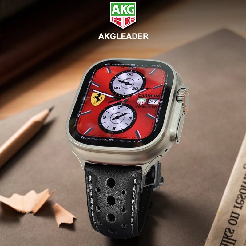 AKGLEADER Perforated Cowhide leather watch band for Apple Watch Ultra 2/1 45mm band leather for Ultra 9 49mm Strap
AKGLEADER Perforated Cowhide leather watch band for Apple Watch Ultra 2/1 45mm band leather for Ultra 9 49mm Strap