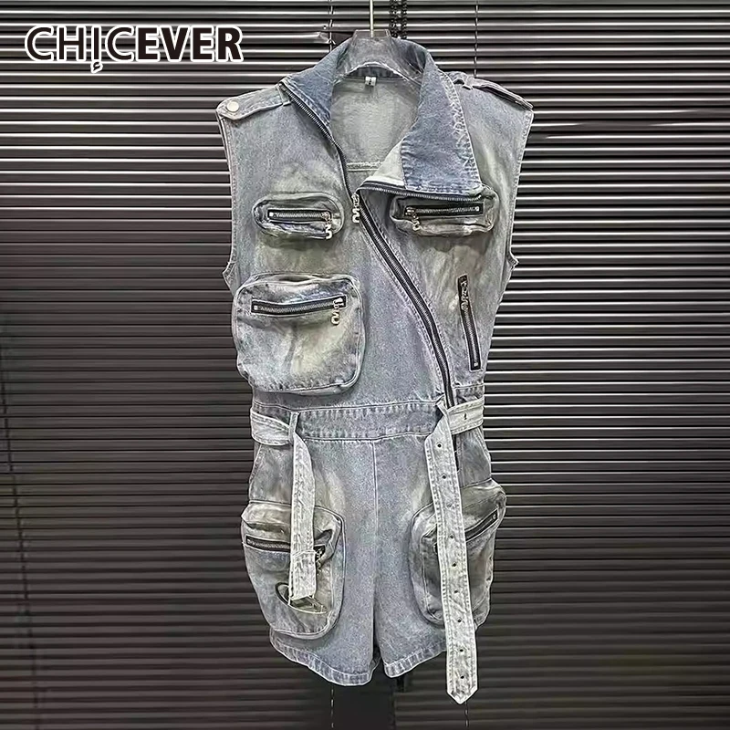 CHICEVER Spliced Pocket Jumpsuits For Women Round Neck Sleeveless High Waist Patchwork Zipper Streetwear Denim Jumpsuit Female
CHICEVER Spliced Pocket Jumpsuits For Women Round Neck Sleeveless High Waist Patchwork Zipper Streetwear Denim Jumpsuit Female
