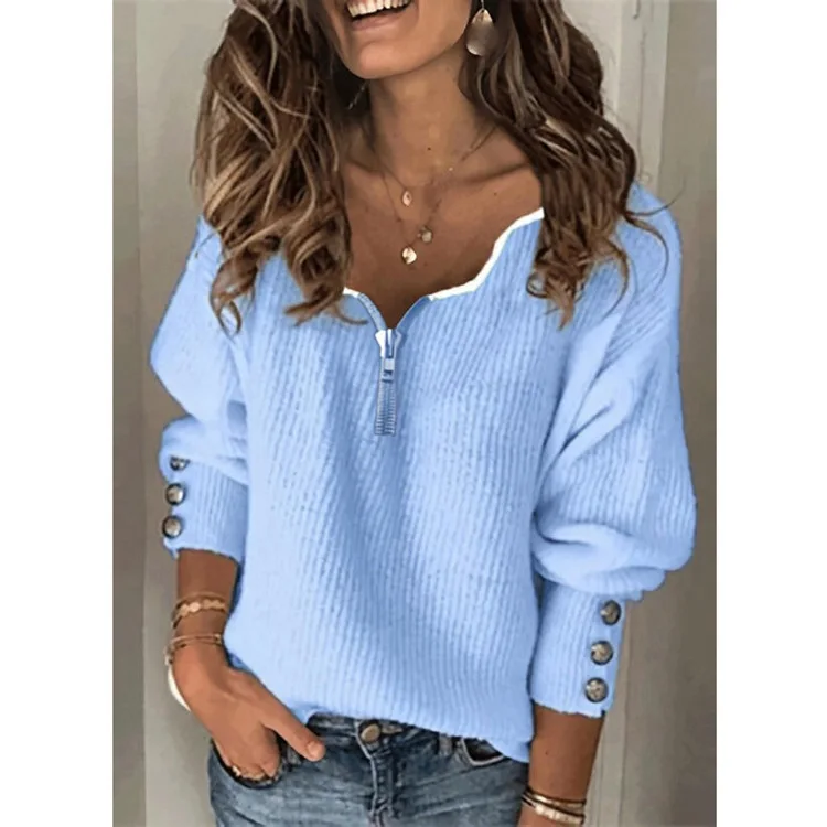 Loose Knit Sweater Women 2025 Spring Autumn Zip V Neck Long Sleeve Buttons Cuff Loose Pullover Top Design Sense Knitwear Blouse
Loose Knit Sweater Women 2025 Spring Autumn Zip V Neck Long Sleeve Buttons Cuff Loose Pullover Top Design Sense Knitwear Blouse
