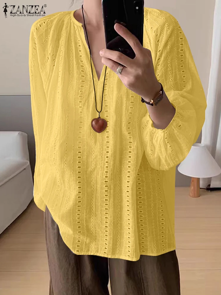 2025 Spring Long Sleeve Tunics ZANZEA Korean Fashion Lace Blouse Women Solid V-neck Tops Casual Loose Cotton Pleating Blusas
2025 Spring Long Sleeve Tunics ZANZEA Korean Fashion Lace Blouse Women Solid V-neck Tops Casual Loose Cotton Pleating Blusas