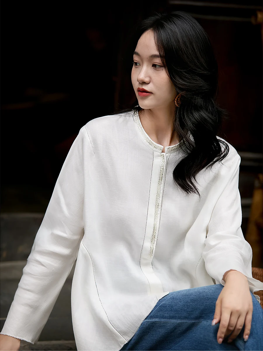 XiaoHanGe Heavy Embellished Linen Silk Women's Shirt Spring Summer Breathable Casual Chic Style Long Sleeve round Neck Top
XiaoHanGe Heavy Embellished Linen Silk Women's Shirt Spring Summer Breathable Casual Chic Style Long Sleeve round Neck Top