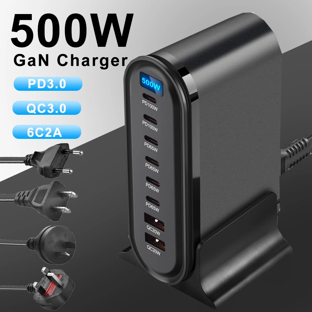 500W Desktop GaN Charger 8 Ports USB Charging Station PD3.0 USB Type C PD Fast Charger For iPhone Samsung Xiaomi Huawei iPad
500W Desktop GaN Charger 8 Ports USB Charging Station PD3.0 USB Type C PD Fast Charger For iPhone Samsung Xiaomi Huawei iPad