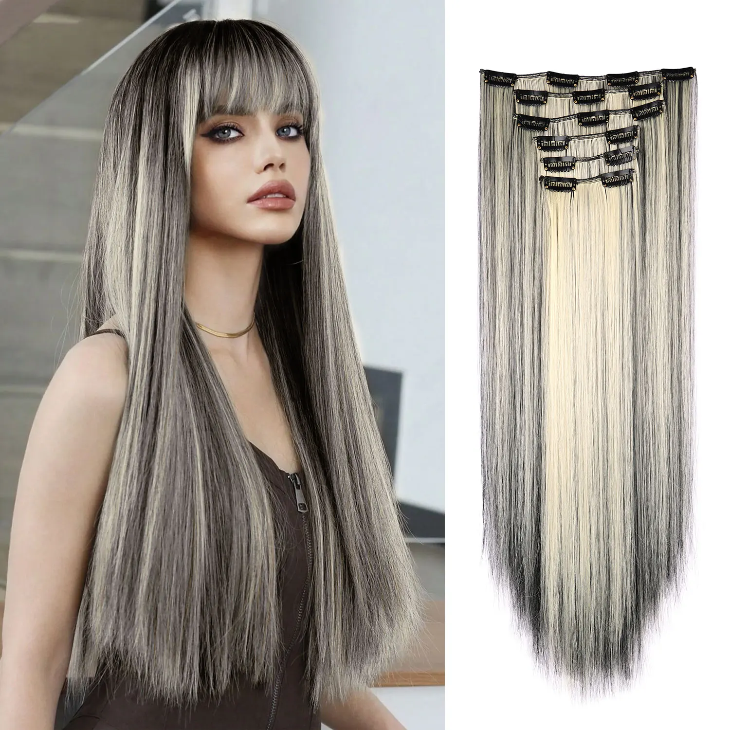 Synthetic Clip in Hair Extensions Clip in 6pcs set Straight Hair 22inch Thick Hairpieces for Women Girls Daily Party
Synthetic Clip in Hair Extensions Clip in 6pcs set Straight Hair 22inch Thick Hairpieces for Women Girls Daily Party