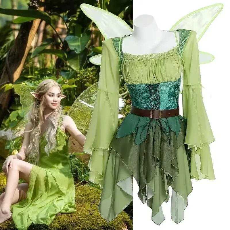 Anime Elf Medieval Green Fairy Dress Magical Elf Dress and Belt with Wings Halloween Cosplay Costumes Elf role-playing costume
Anime Elf Medieval Green Fairy Dress Magical Elf Dress and Belt with Wings Halloween Cosplay Costumes Elf role-playing costume