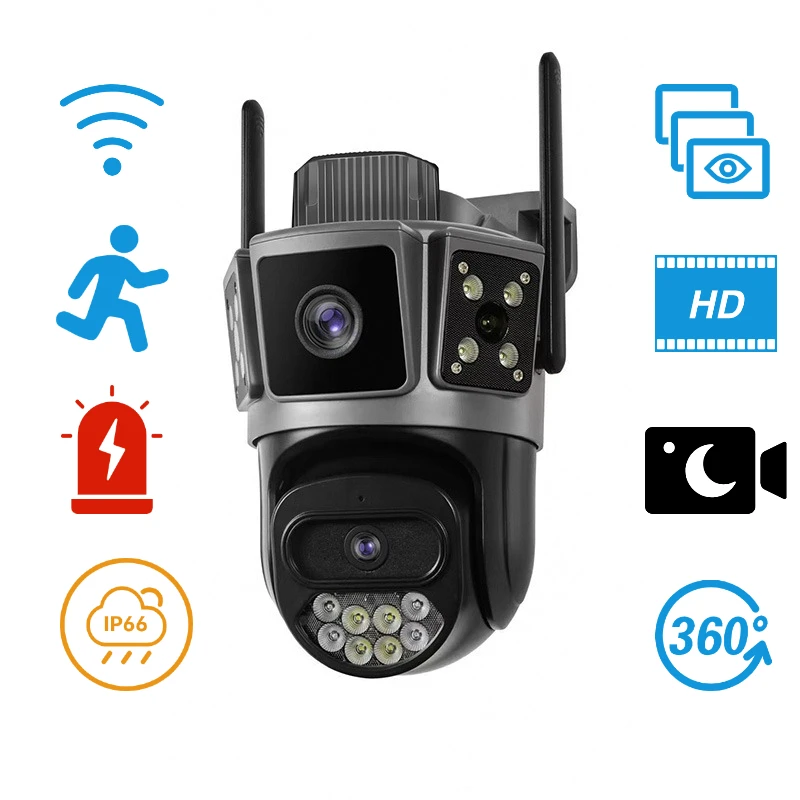 6MP HD Three-eye 360° All-round 5G WiFi Security Surveillance Camera Three-screen Outdoor Waterproof Color Night Vision
6MP HD Three-eye 360° All-round 5G WiFi Security Surveillance Camera Three-screen Outdoor Waterproof Color Night Vision