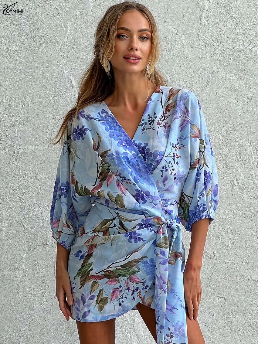 Oymimi Fashion Blue Print Women's Dress Elegant V-Neck Three Quarter Sleeve Dresses Summer Lace-Up Mini Dresses Female Clothing
Oymimi Fashion Blue Print Women's Dress Elegant V-Neck Three Quarter Sleeve Dresses Summer Lace-Up Mini Dresses Female Clothing