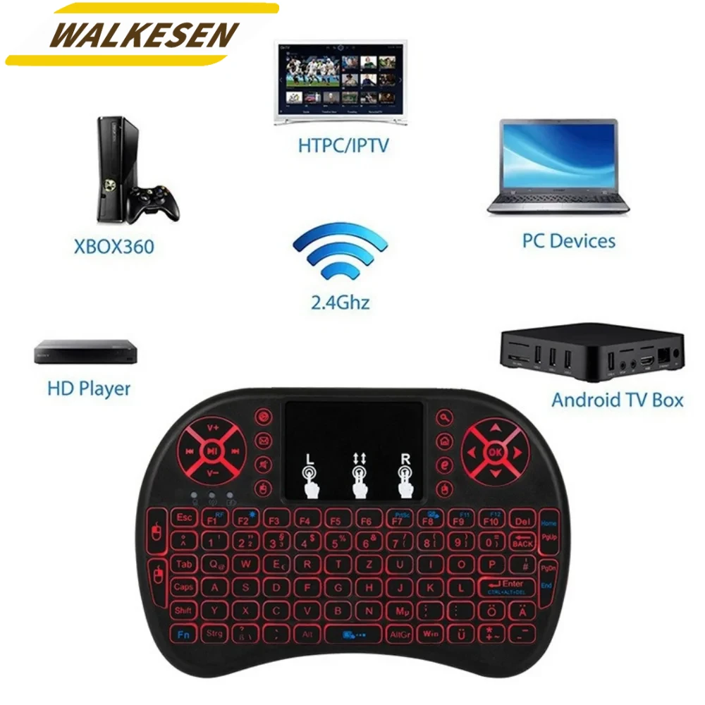 Беспроводная мини-клавиатура 2,4 ГГц, 7-цветная подсветка, компактный размер, компьютерная клавиатура с мультимедийными клавишами для ПК, настольных ноутбуков 
Беспроводная мини-клавиатура 2,4 ГГц, 7-цветная подсветка, компактный размер, компьютерная клавиатура с мультимедийными клавишами для ПК, настольных ноутбуков