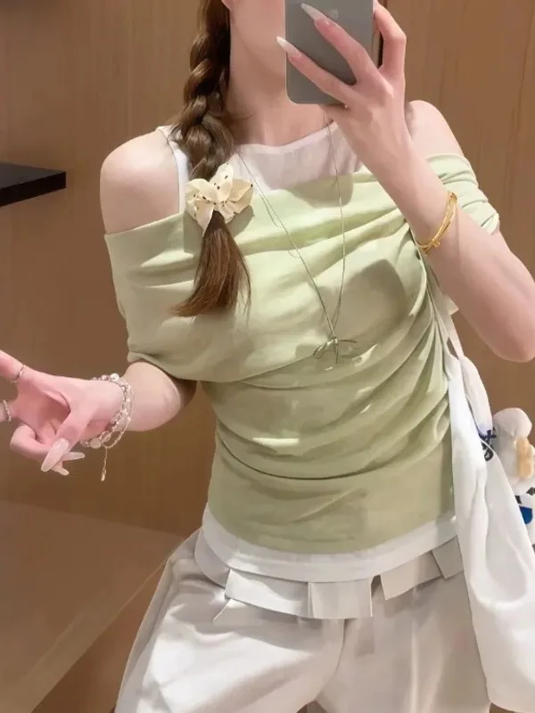 plus Size Women's Korean Style One Shoulder Short Sleeve T-Shirt Summer New Design Fake Two-Piece Top Comfortable Breathable
plus Size Women's Korean Style One Shoulder Short Sleeve T-Shirt Summer New Design Fake Two-Piece Top Comfortable Breathable