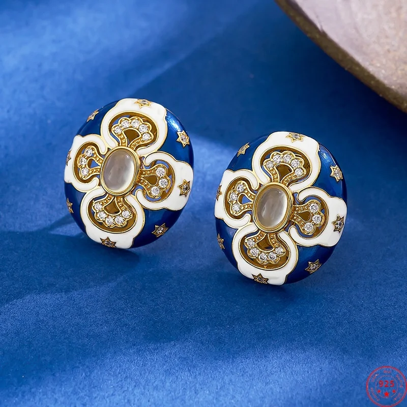 S925 Sterling Silver Studs Earring for Women Enamel Pattern Prehnite Zircon Gilded Ear Studs Fashion Punk Jewelry Wholesale
S925 Sterling Silver Studs Earring for Women Enamel Pattern Prehnite Zircon Gilded Ear Studs Fashion Punk Jewelry Wholesale