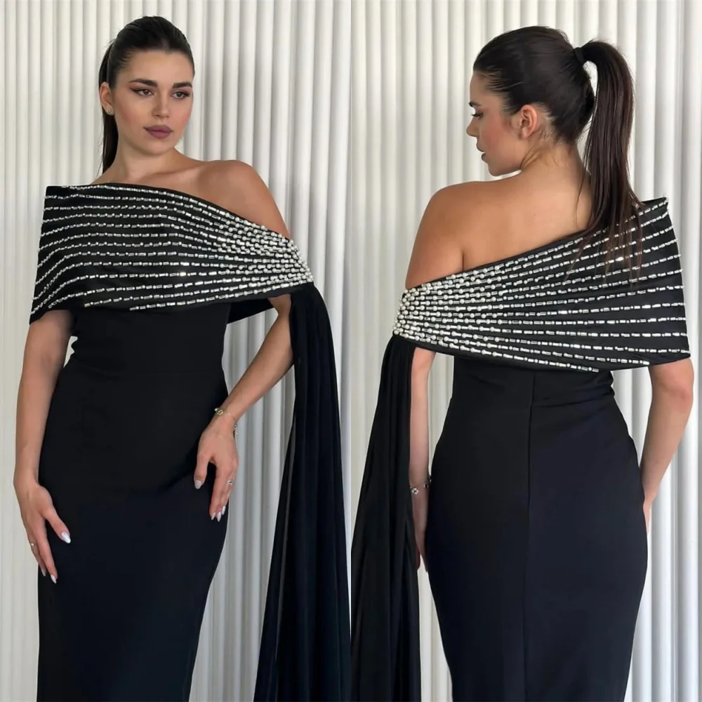 Customized Luxury Black Jersey Evening Dress Exquisite Off the Shoulder Sleeveless Celebrity Gowns Special Occasion Gowns
Customized Luxury Black Jersey Evening Dress Exquisite Off the Shoulder Sleeveless Celebrity Gowns Special Occasion Gowns