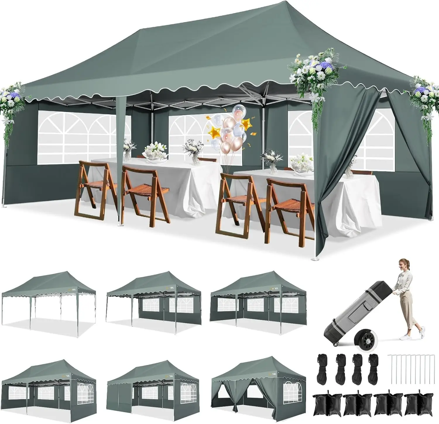 HOTEEL 10x20 Pop Up Canopy Tent for Parties, Instant Canopy Tent with 6 Sidewalls, Portable Wheeled Bag, 4 Weight Bags, Silver
HOTEEL 10x20 Pop Up Canopy Tent for Parties, Instant Canopy Tent with 6 Sidewalls, Portable Wheeled Bag, 4 Weight Bags, Silver