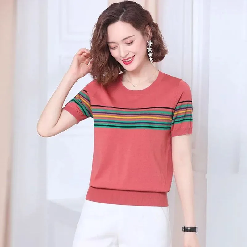 Knitted Pullover Women Cropped Loose Fit Slimming Spring Summer Top 2025 New Color Block Striped Sweater Jacket Crew Neck Top
Knitted Pullover Women Cropped Loose Fit Slimming Spring Summer Top 2025 New Color Block Striped Sweater Jacket Crew Neck Top