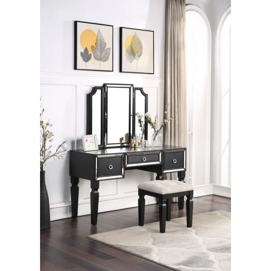 Роскошный туалетный столик Majestic Classic черного цвета с табуретом, 3 ящиками для хранения, 1 шт., набор мебели для спальни, тройное зеркало
Роскошный туалетный столик Majestic Classic черного цвета с табуретом, 3 ящиками для хранения, 1 шт., набор мебели для спальни, тройное зеркало