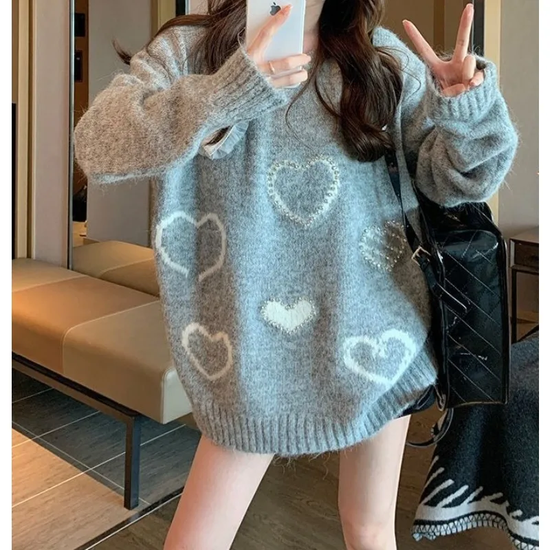 2025 Autumn/Winter Heavyweight Love Sweater Pullover Knitted Top with Round Neck and Loose Fit Shirt Style 
2025 Autumn/Winter Heavyweight Love Sweater Pullover Knitted Top with Round Neck and Loose Fit Shirt Style