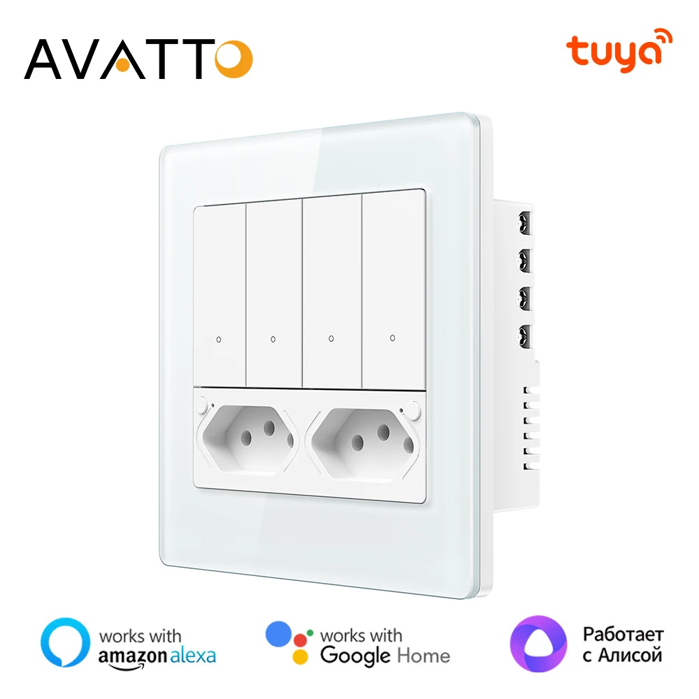 AVATTO Tuya Wi-Fi Smart Brazil Настенный выключатель и розетка, стандартная панель 4X4 с 4 кнопками физики, работает с Alexa Google Home
AVATTO Tuya Wi-Fi Smart Brazil Настенный выключатель и розетка, стандартная панель 4X4 с 4 кнопками физики, работает с Alexa Google Home