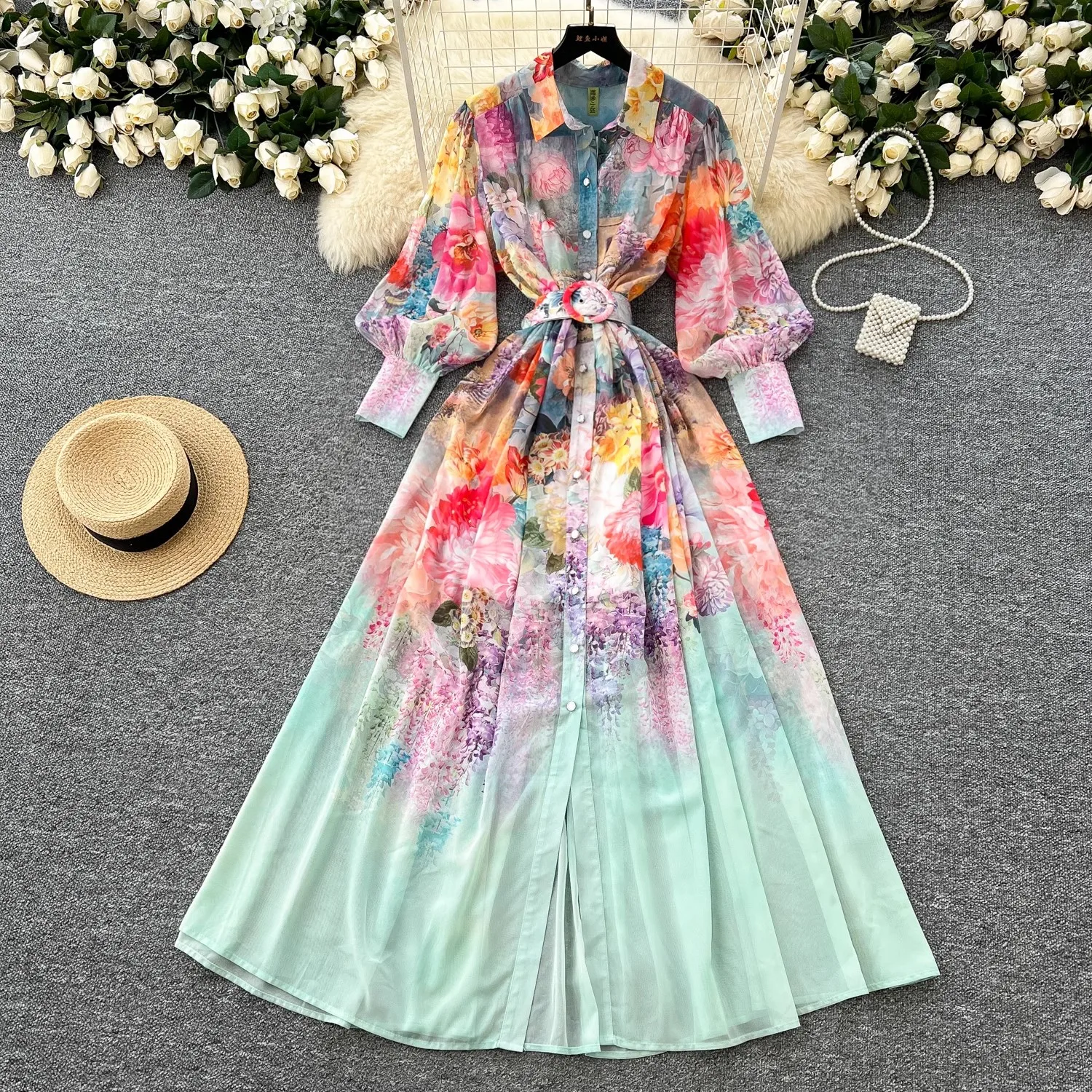 Summer Holiday Flower Boho Robe Dress Women's Lapel Lantern Sleeve Belt A-Line Beach Party Vestido Pearl Buttons Up Maxi Clothes
Summer Holiday Flower Boho Robe Dress Women's Lapel Lantern Sleeve Belt A-Line Beach Party Vestido Pearl Buttons Up Maxi Clothes